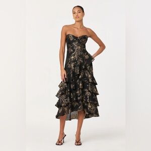 ASTR Marysia Elegant Black and Gold Strapless Dress